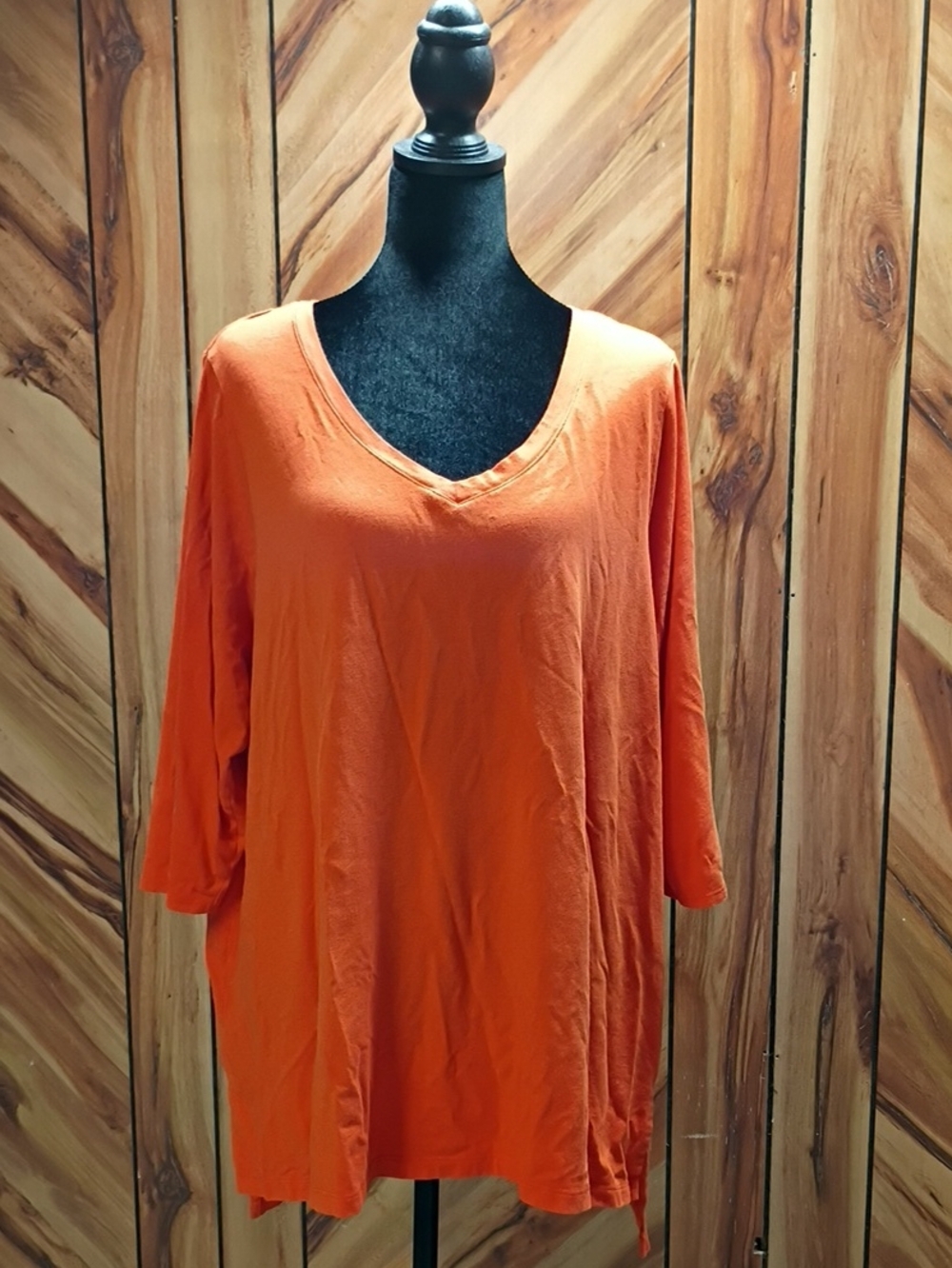 Tahari Orange V-Neck  Plus Size Tunic Top 3/4 Sleeves Size 2X